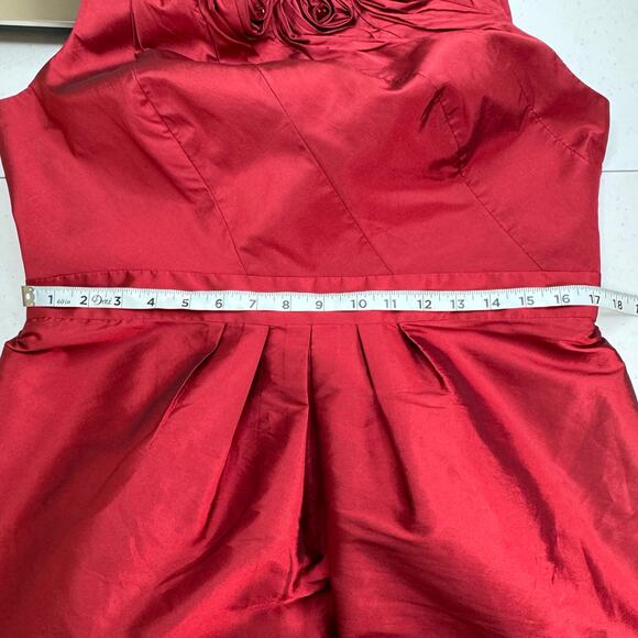 Adrianna Papell Rosette Pleated Red Cocktail Dress Women's 14 Party Holiday Glam - Picture 9 of 13